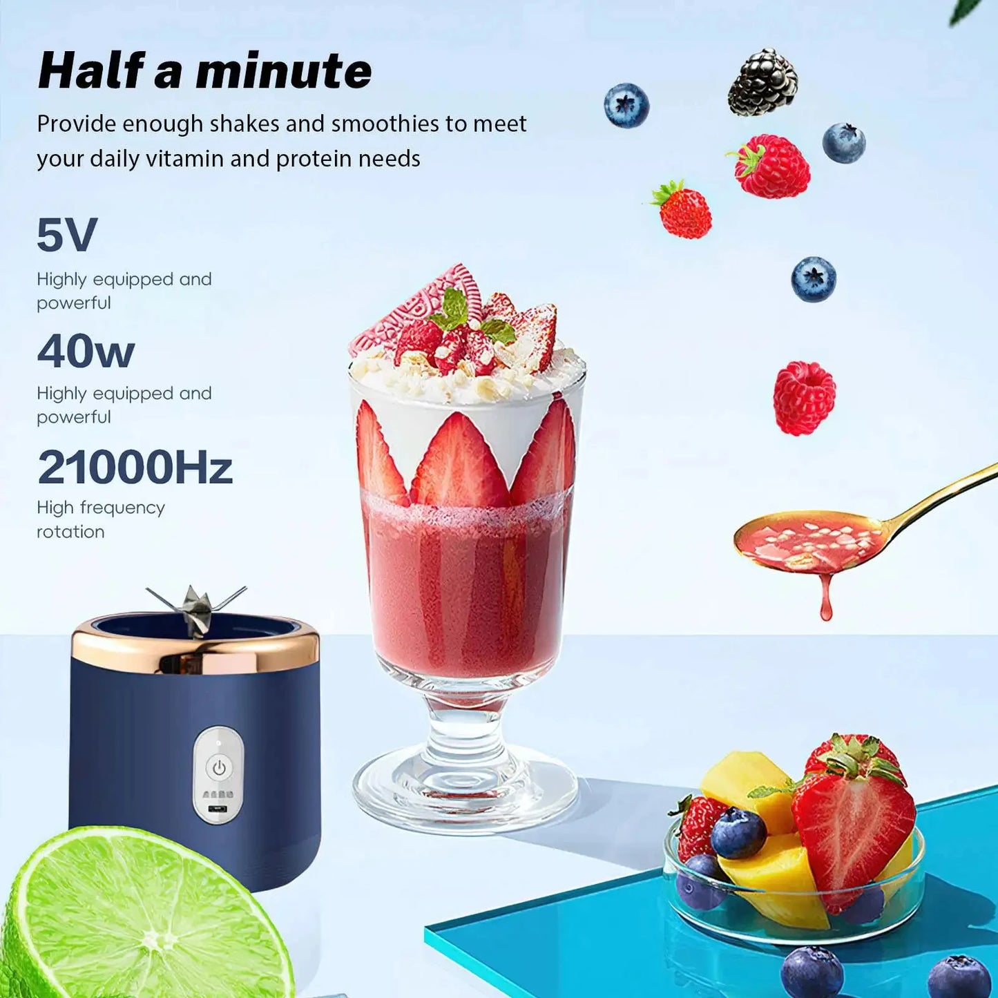 BlendBurst Personal Fruit Juicer with 6 Blades & USB Recharge